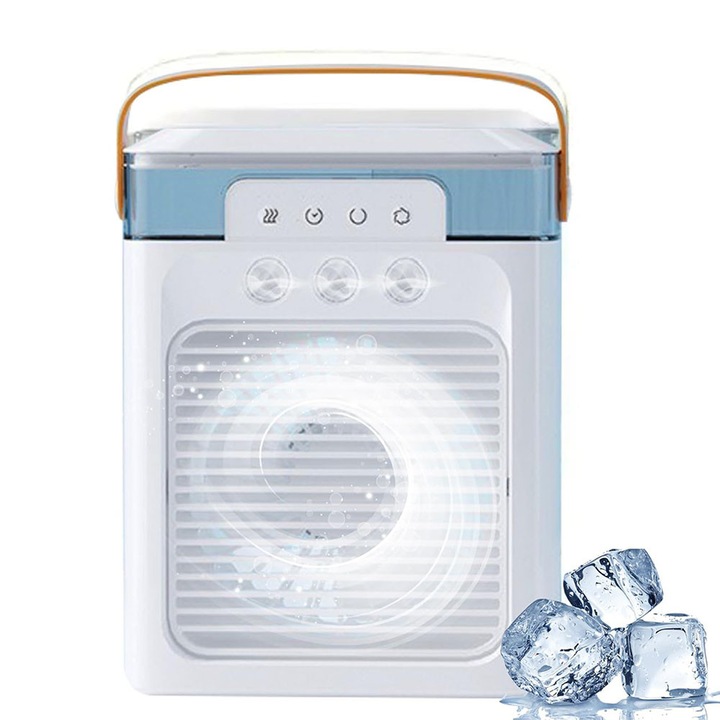 Racitor aer, Noonedibs, Purificare si Umidificare Aer, 3 viteze, Iluminare Led cu 5 Culori, Putere 10W, rezervor apa 400mL, timer, Viteza maxima a vantului este de aproximativ 3, 6 m/s, Conectivitate USB, Alb