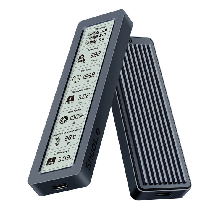 External Hard Drive Rack, M.2 NVMe/NGFF, двойна PCIe NVMe и SATA поддръжка, USB-C, 10Gbps, алуминиев материал, черен цвят