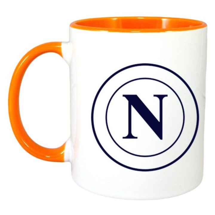 Cana cu logo/stema echipei de fotbal SSC Napoli Italia, Cri-Flo, Ceramica, 330ml, Maner si interior Portocaliu