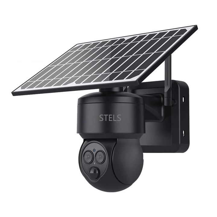 Cameră de supraveghere solară STELS SZ6, 6MP, 4G, PTZ, senzor PIR, zoom 12X, viziune nocturnă, neagră