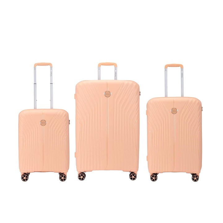 Комплект куфари KREAL Ibiza, Шифър, Полипропилен, Праскова, 75x49x30 см, 3 броя