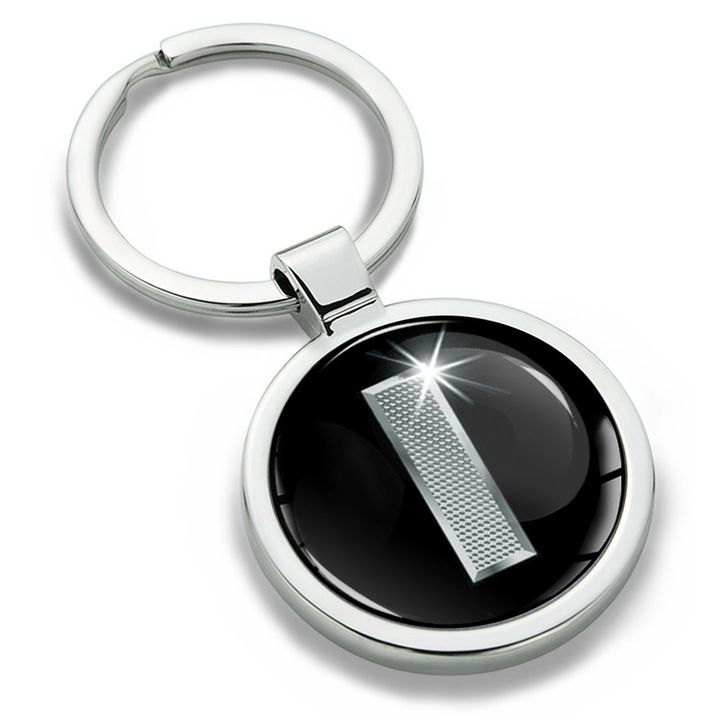 Breloc metalic cu cutie cadou, Biomar Labs, Litera I, AZ, unisex, 3D, Argintiu/Negru, KK 9