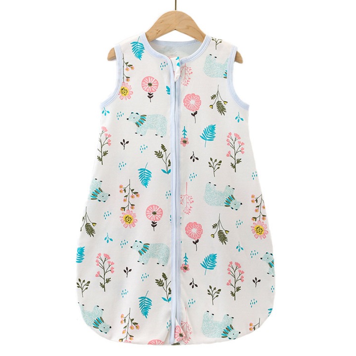 Sac de dormit bebelusi, 100% bumbac, MzcrJosv®, Pentru vara, Multicolor, Model floare, Fermoar ce permite acces la scutec, potrivit pentru vara, Unisex, 76cm, 6-12 luni