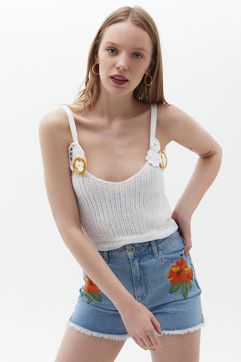 OXXO, Top crosetat cu decolteu adanc, Alb