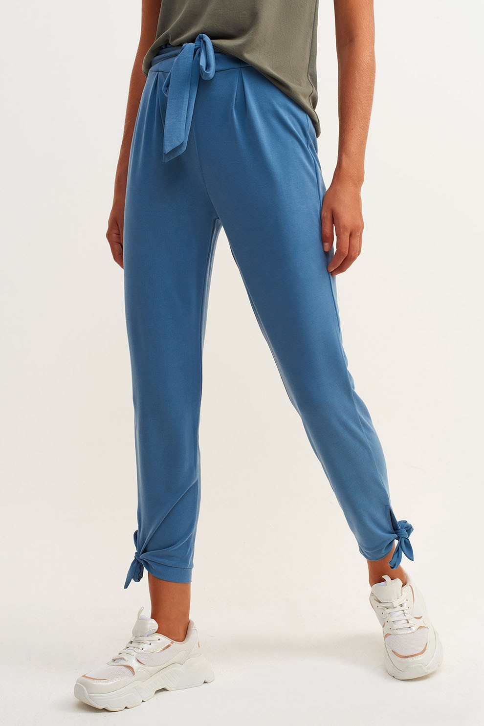 OXXO, Pantaloni crop din amestec de modal cu talie inalta, Petrol, 2XS