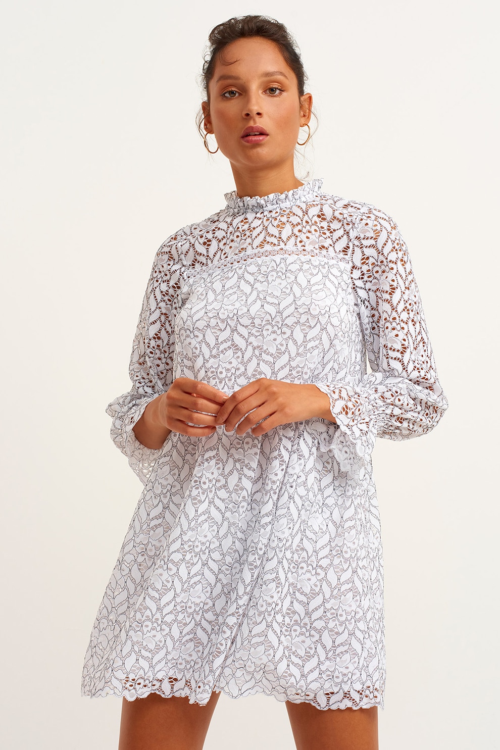 OXXO, Rochie scurta cu model din dantela, Alb, XS