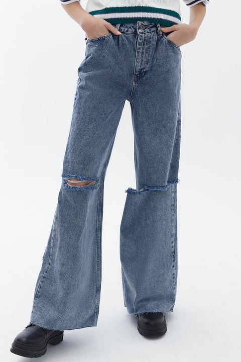 OXXO, Blugi cu croiala ampla si decupaje, Albastru