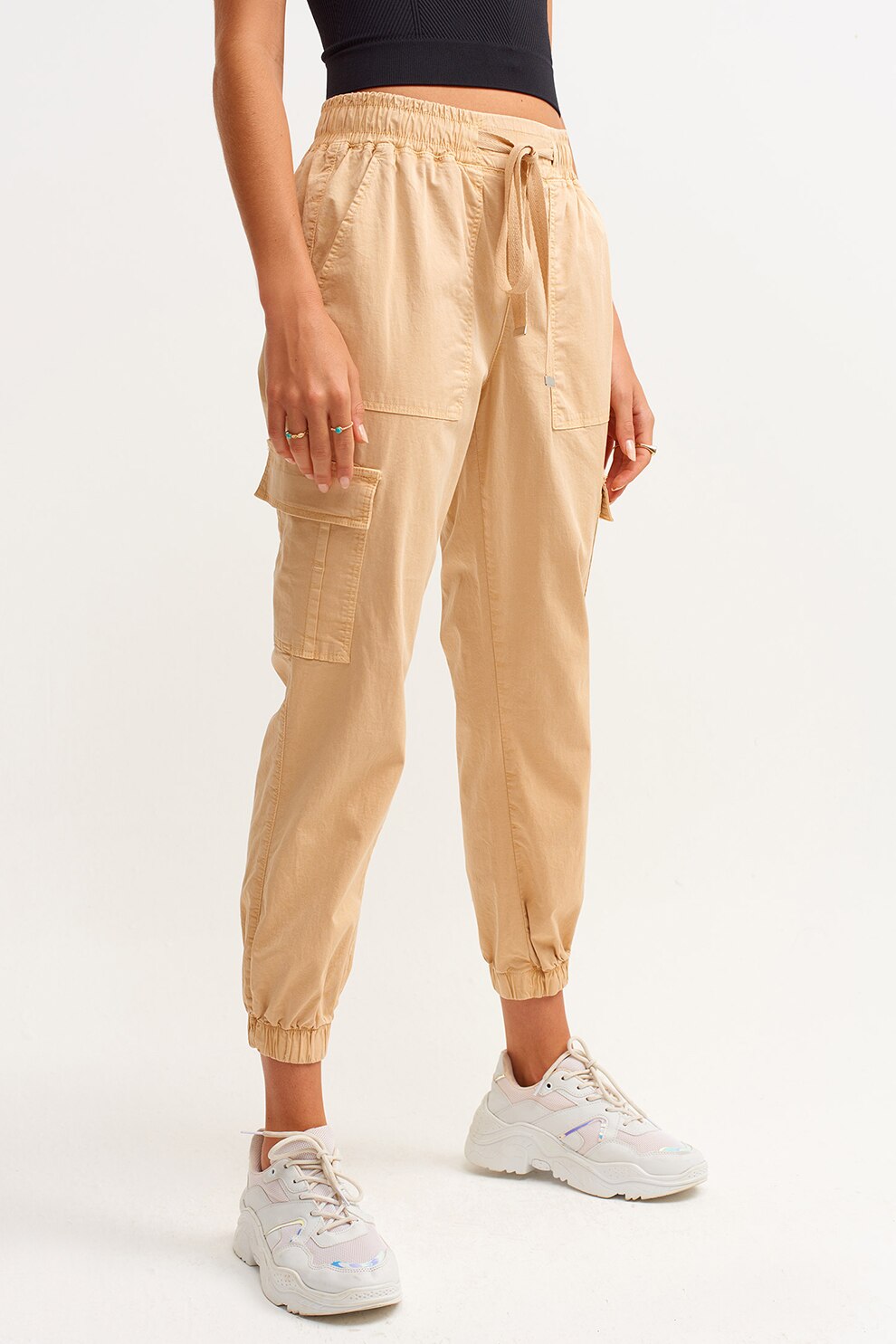OXXO, Pantaloni crop cargo, Bej, 42
