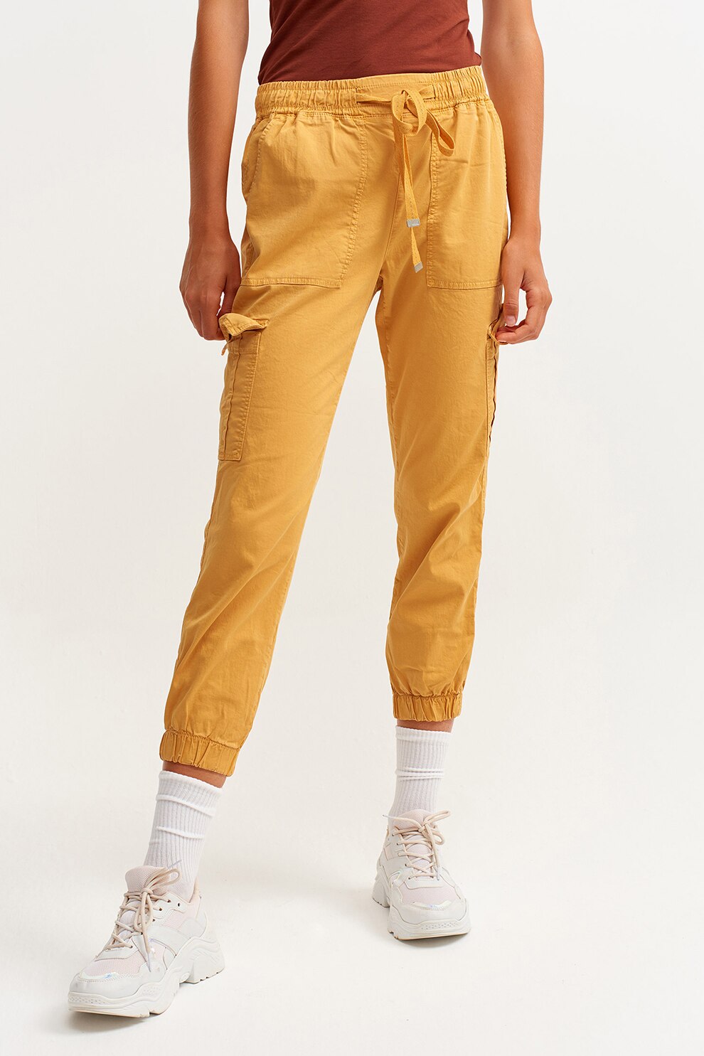 OXXO, Pantaloni crop cargo, Maro Ocru, 38