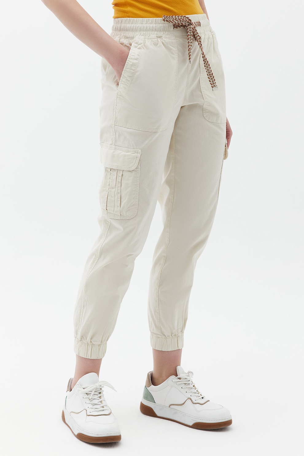 OXXO, Pantaloni jogger crop cargo, Alb murdar, XL