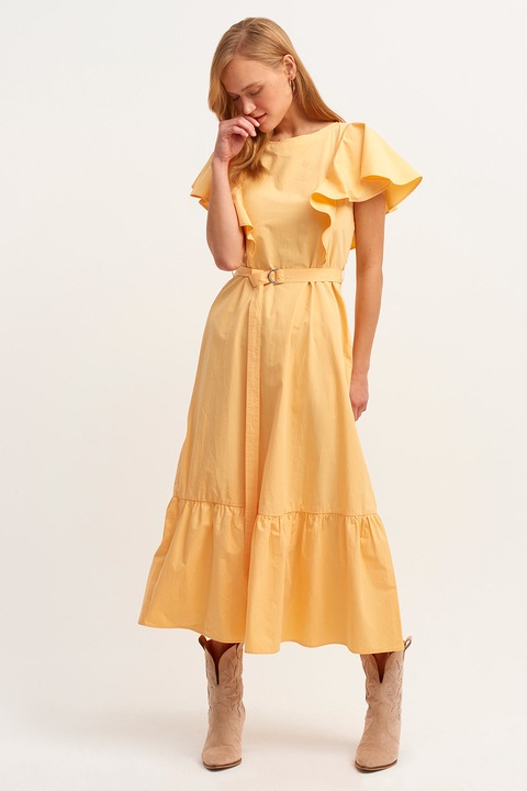 OXXO, Rochie de bumbac cu maneci cu volane, Galben deschis, XS