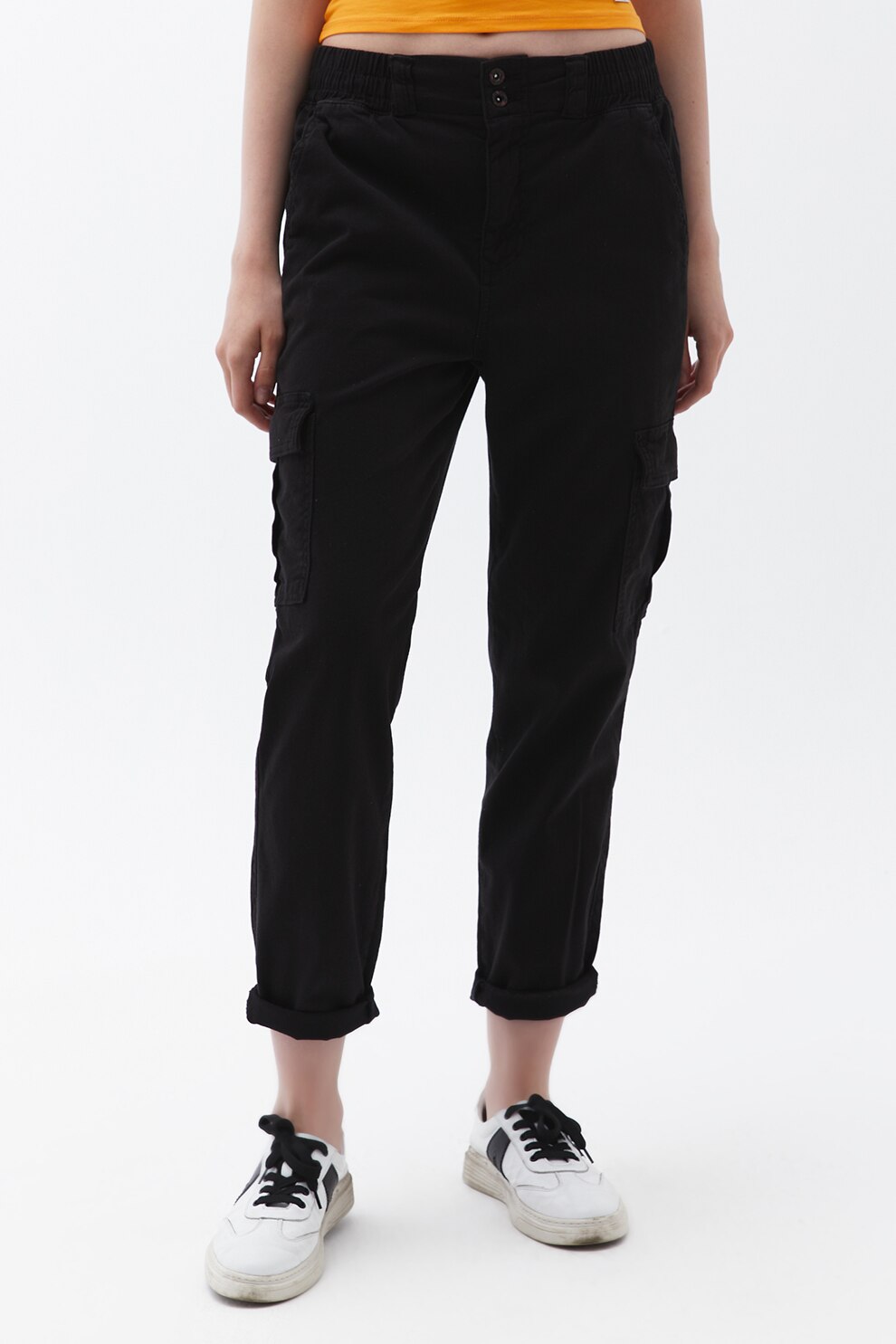 OXXO, Pantaloni crop cargo, Negru, XS