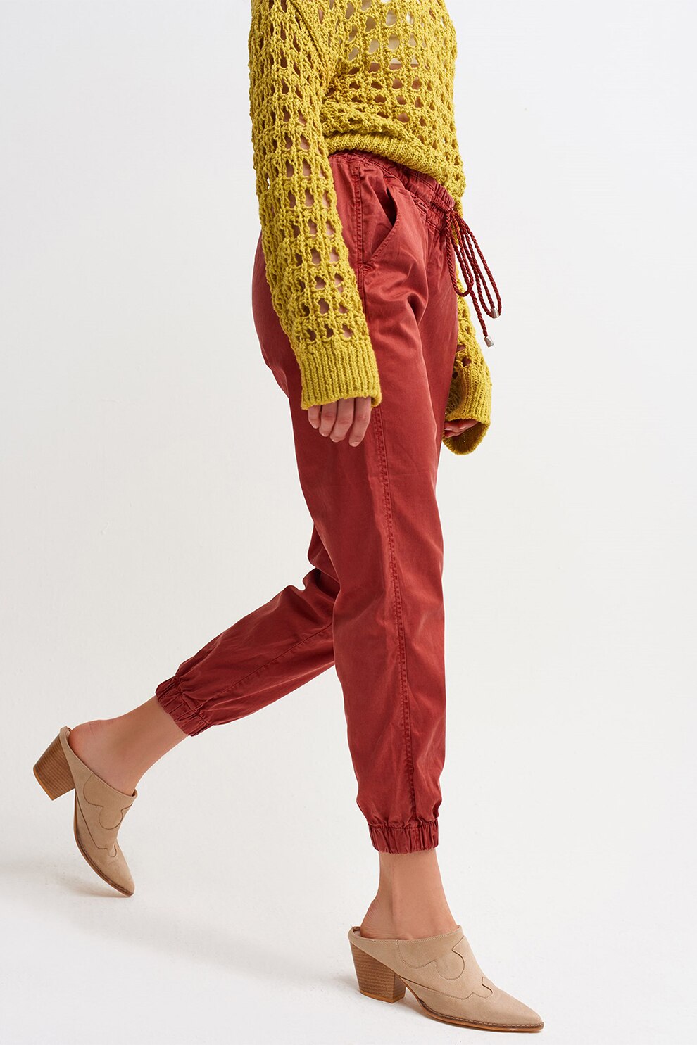 OXXO, Pantaloni crop din amestec de lyocell cu snur de ajustare, Corai, S