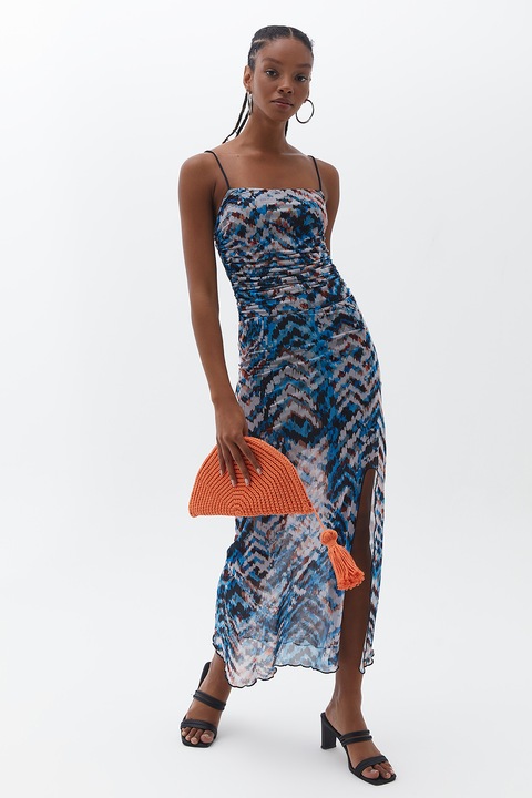 OXXO, Rochie din plasa cu bretele inguste, Albastru pastel/Alb optic, L