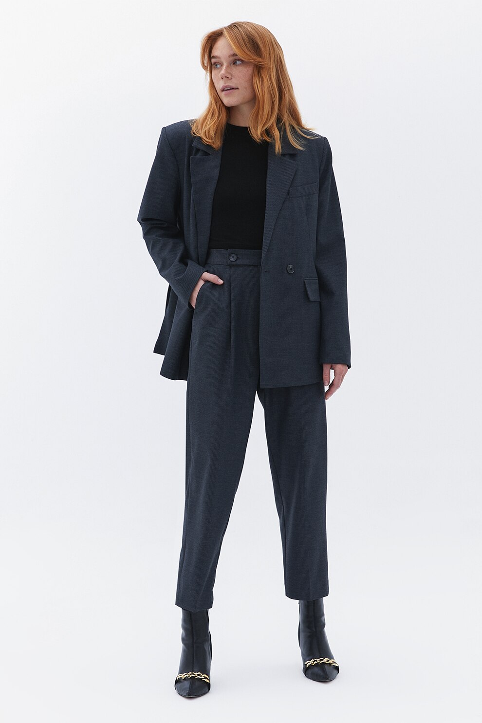 OXXO, Pantaloni crop cu talie inalta, Negru stins, 38