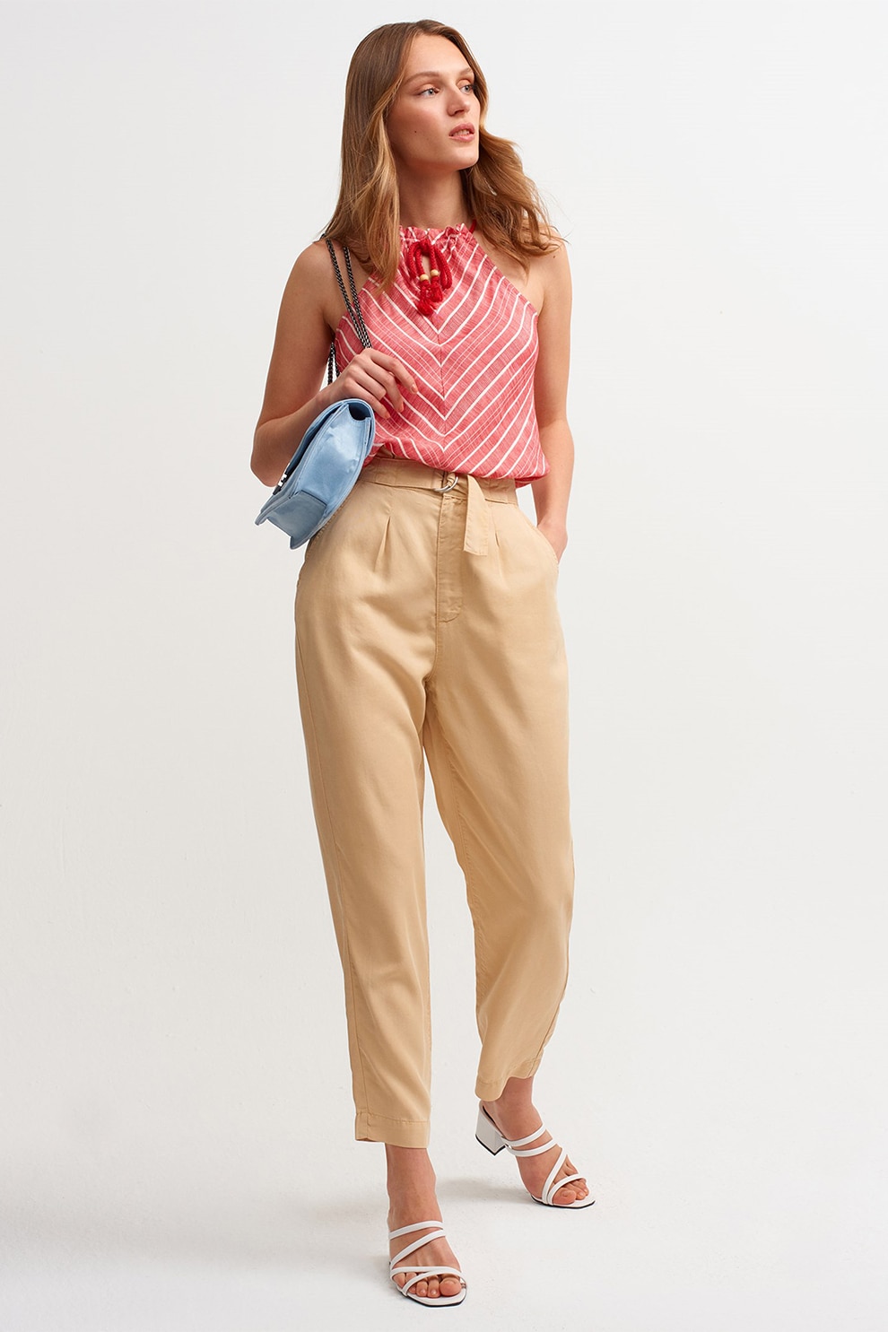 OXXO, Pantaloni crop cu talie inalta, Bej, 38