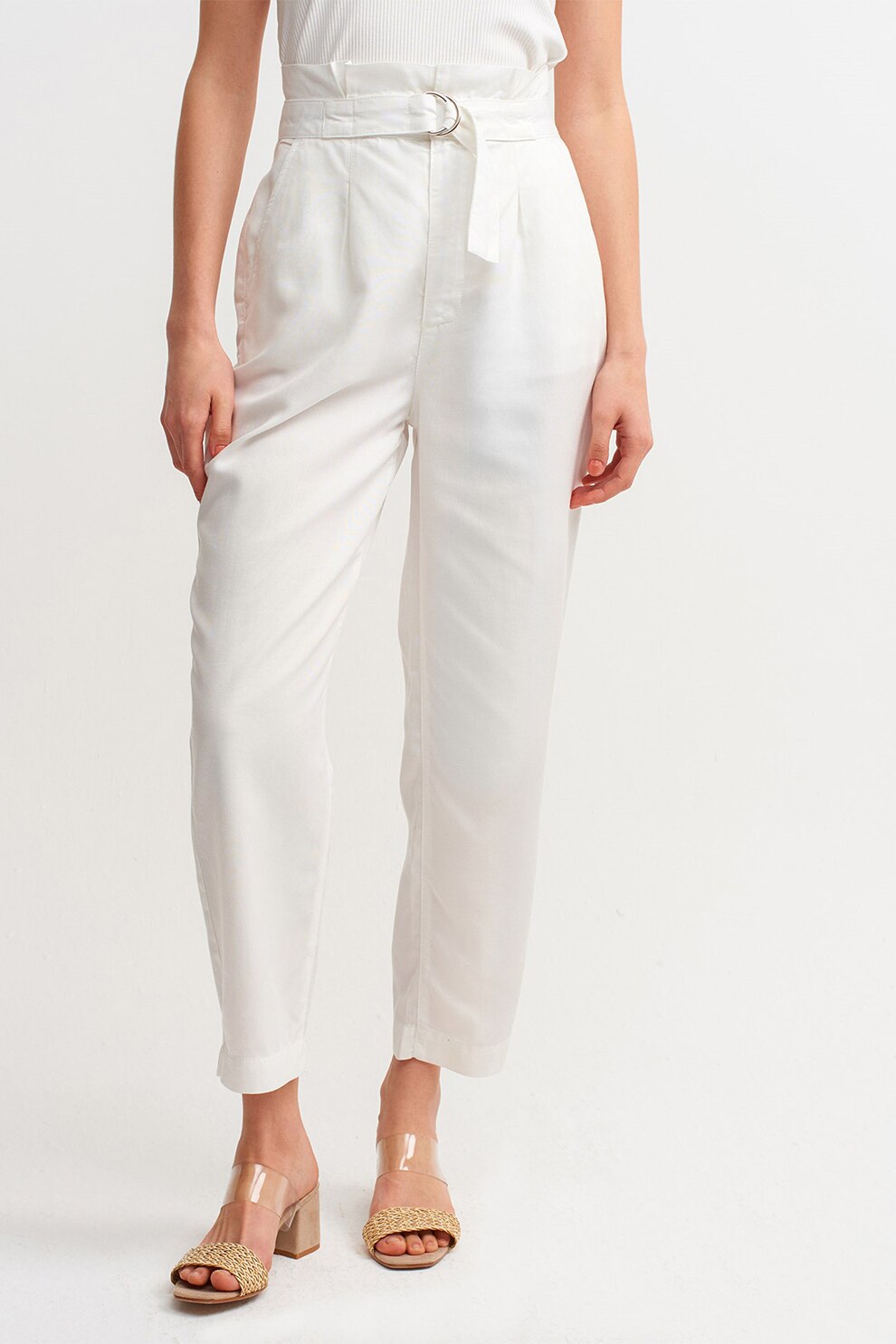 OXXO, Pantaloni crop cu talie inalta, Alb murdar, 38
