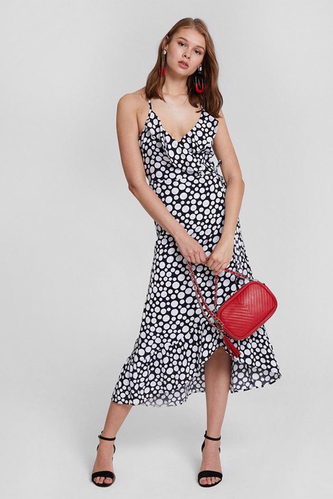 OXXO, Rochie cu croiala petrecuta, model si decolteu in V, Negru/Alb optic, L