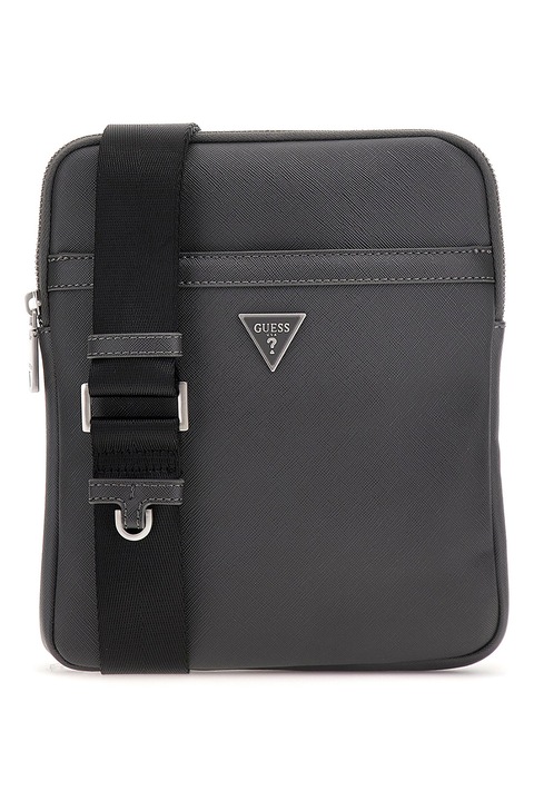 GUESS, Certosa keresztpántos műbőr táska logós részlettel, Antracitszürke