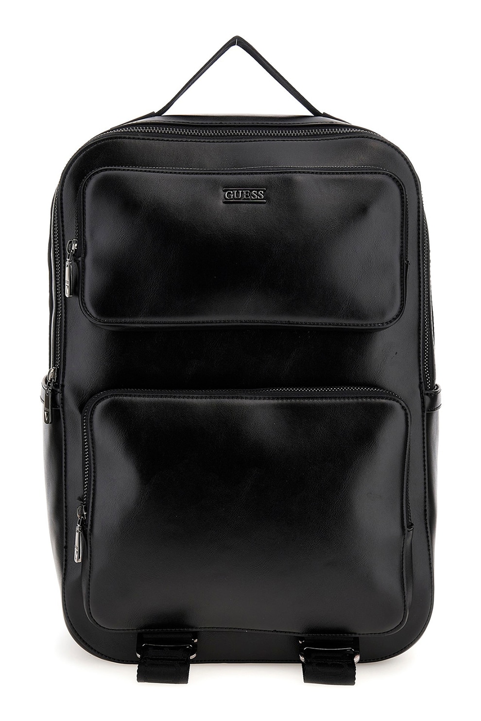 GUESS, Rucsac din piele ecologica cu detaliu logo, Negru