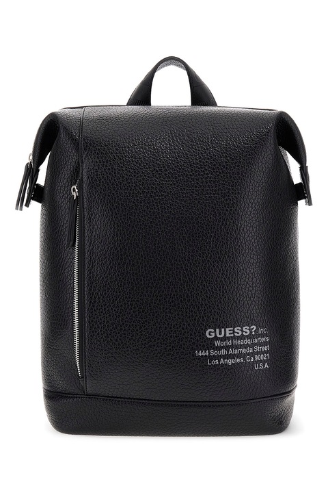 GUESS, Rucsac din piele ecologica cu imprimeu logo, Negru