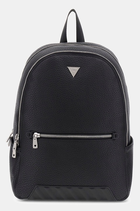 GUESS, Rucsac de piele ecologica cu logo metalic, Negru