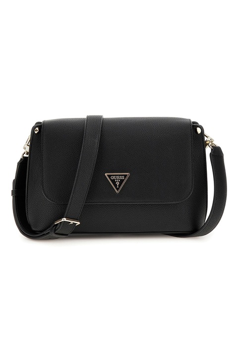 GUESS, Meridian keresztpántos műbőr táska fedőlappal, Fekete