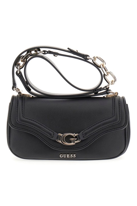 GUESS, Geanta crossbody de piele ecologica cu clapa, Negru