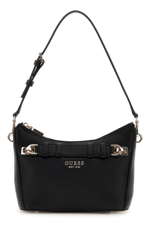 GUESS, Чанта от еко кожа с джоб с цип, Черен