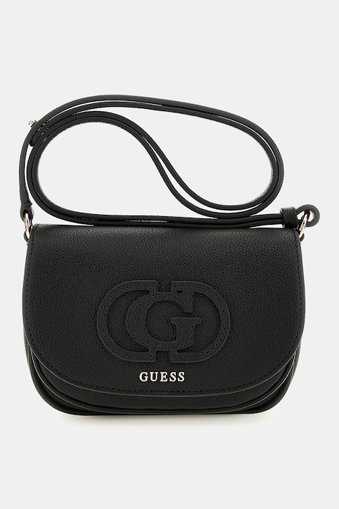 GUESS, Чанта през рамо от еко кожа с капаче, Черен