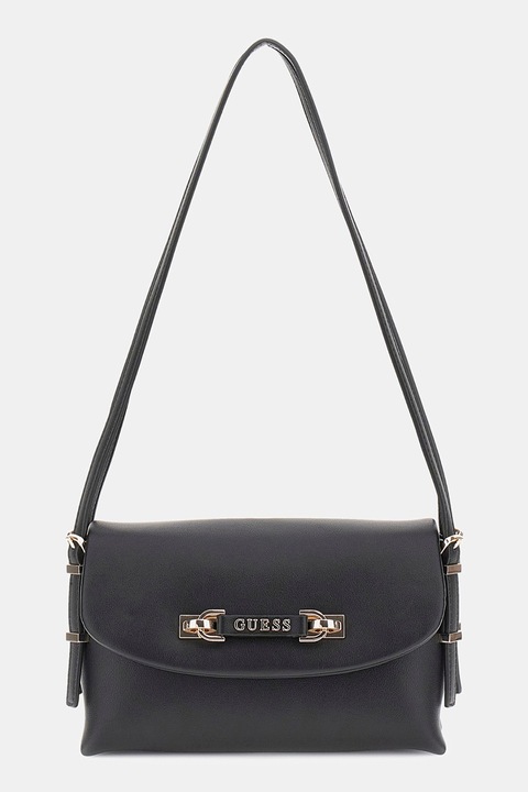 GUESS, Geanta din piele ecologica cu bareta de umar, Negru