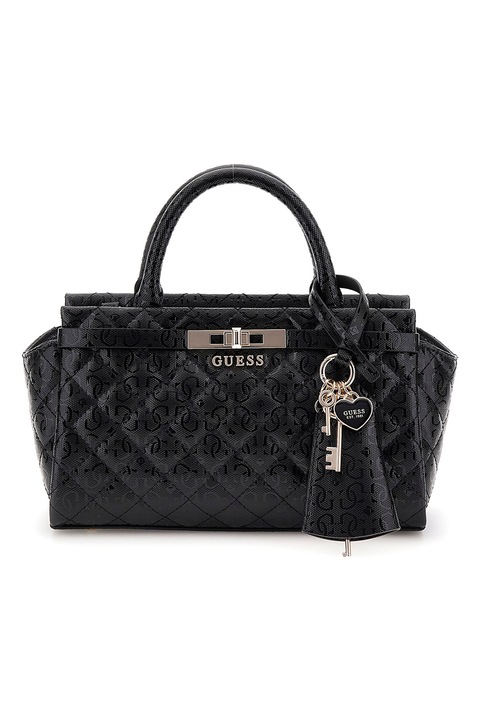 GUESS, Geanta din piele ecologica cu bareta de umar si aspect matlasat, Negru