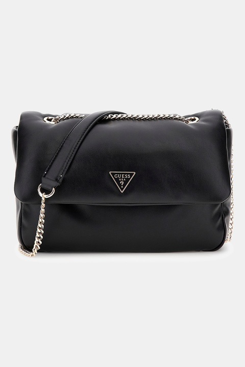 GUESS, Чанта през рамо от еко кожа с презрамка с верижка, Черен