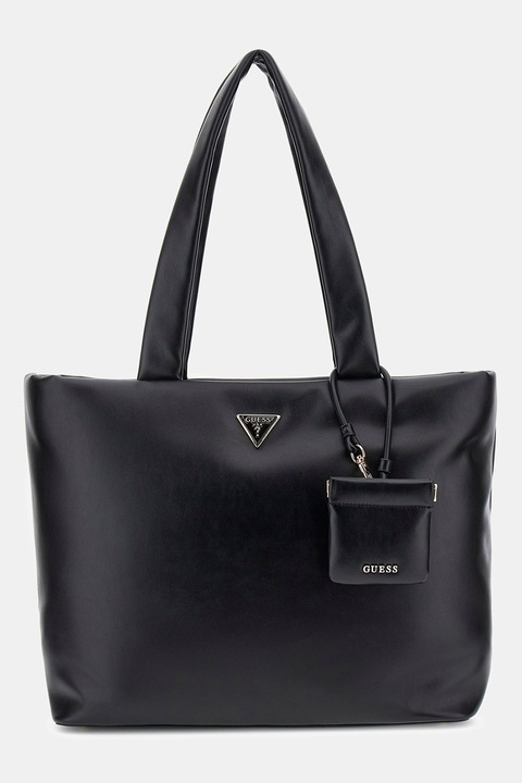 GUESS, Geanta shopper de piele ecologica cu etui detasabil, Negru