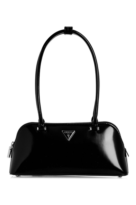 GUESS, Geanta din piele ecologica cu bareta de umarok, Negru/Gri, 14x30x8