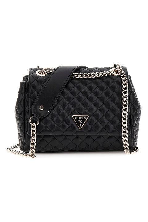 GUESS Fedőlapos steppelt táska láncos keresztpánttal, Fekete