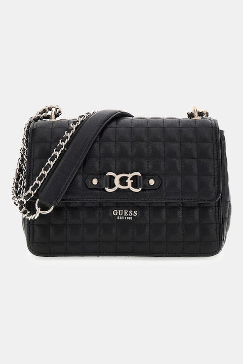 GUESS, Geanta crossbody din piele ecologica cu aspect matlasat, Negru