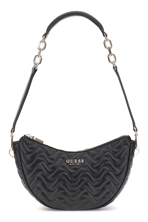 GUESS, Geanta din piele ecologica cu bareta de umar si logo metalic, Negru