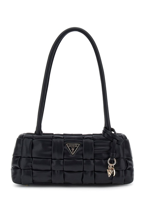 GUESS, Geanta cu bareta de umar si aspect impletit, Negru