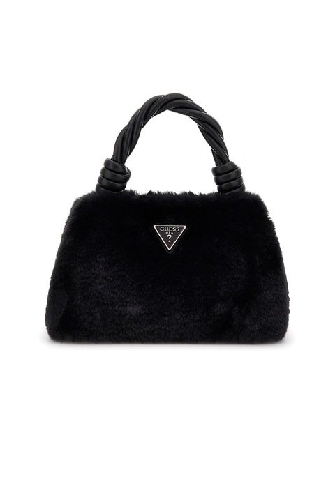 GUESS, Bolyhos kézitáska csavart fogantyúval, Fekete