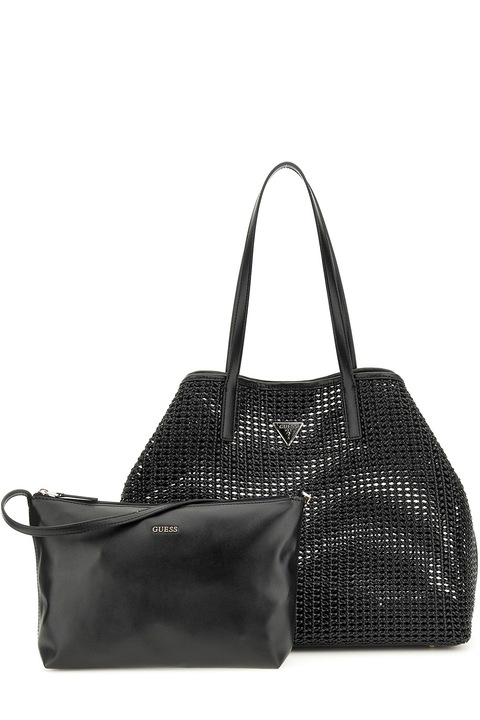 GUESS, Сплетена шопинг чанта Brigitta и несесер, Черен