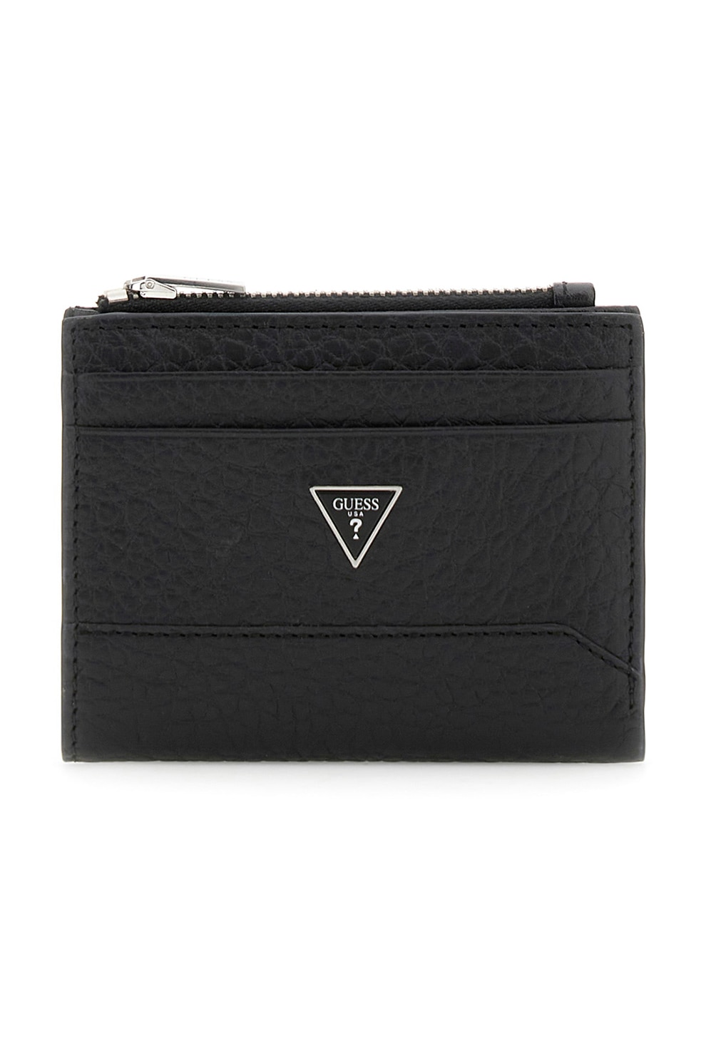 GUESS, Portofel din piele cu logo metalic, Negru