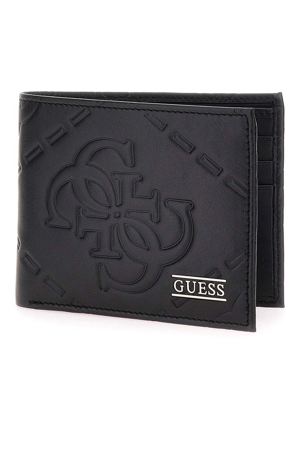 GUESS, Portofel din piele cu logo, Negru
