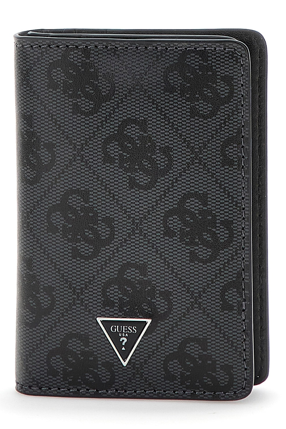 GUESS, Portofel din piele cu model monograma, Negru stins, Gri carbune