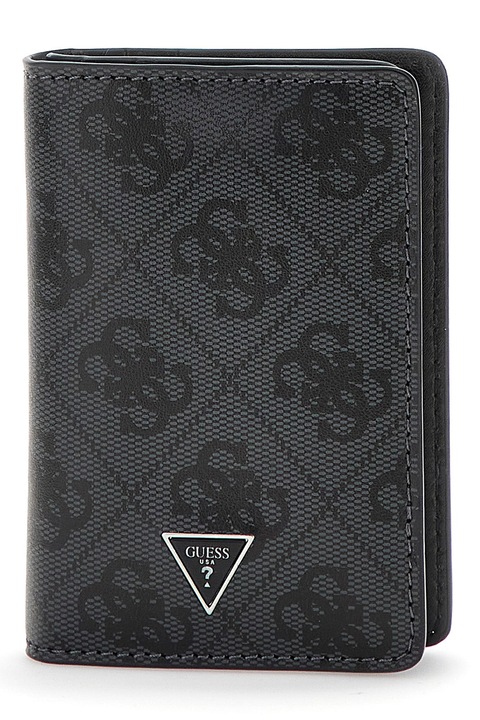 GUESS, Portofel din piele cu model monograma, Negru stins, Gri carbune