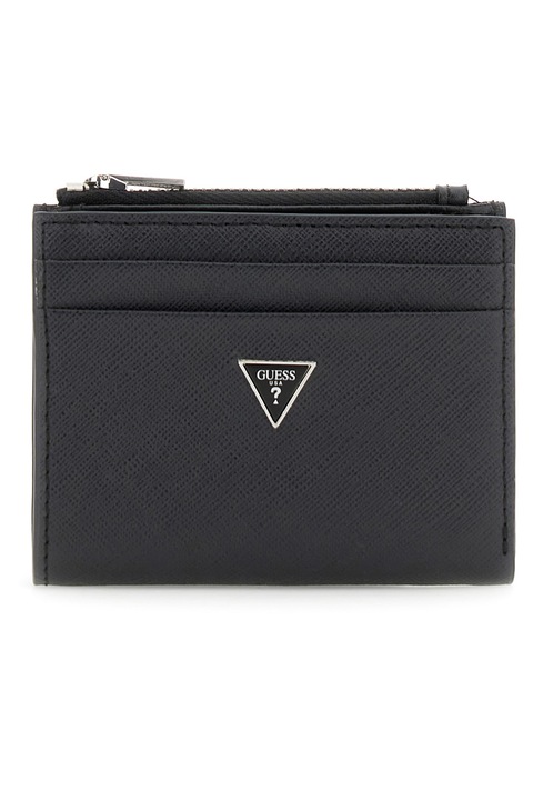 GUESS, Кожен портфейл с релеф Сафиано, Черен