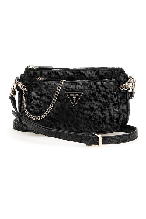 GUESS, Geanta crossbody din piele ecologica cu etui detasabil, Negru