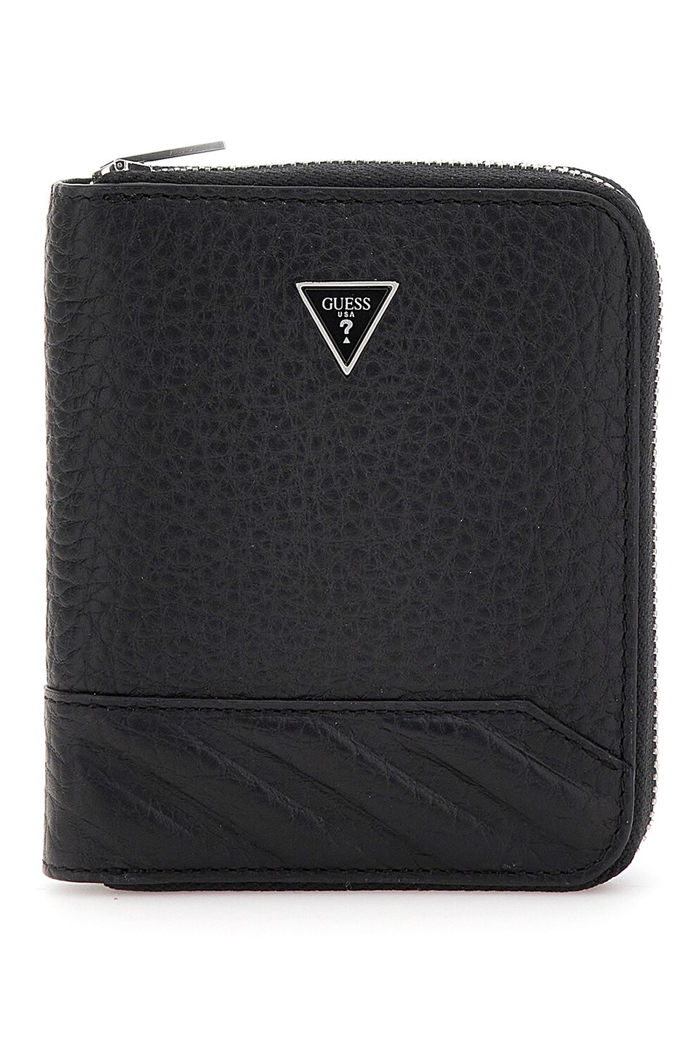 GUESS, Portofel din piele cu fermoar, Negru