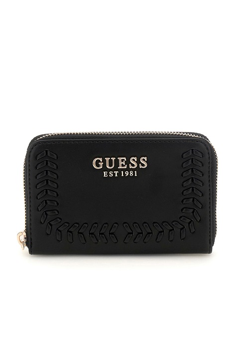 GUESS, Портмоне от еко кожа с връзка, Черен