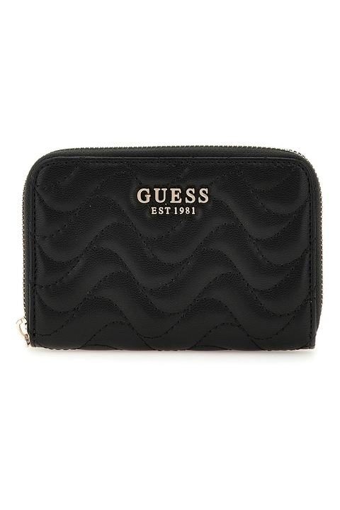 GUESS, Портмоне от еко кожа с цип, Черен